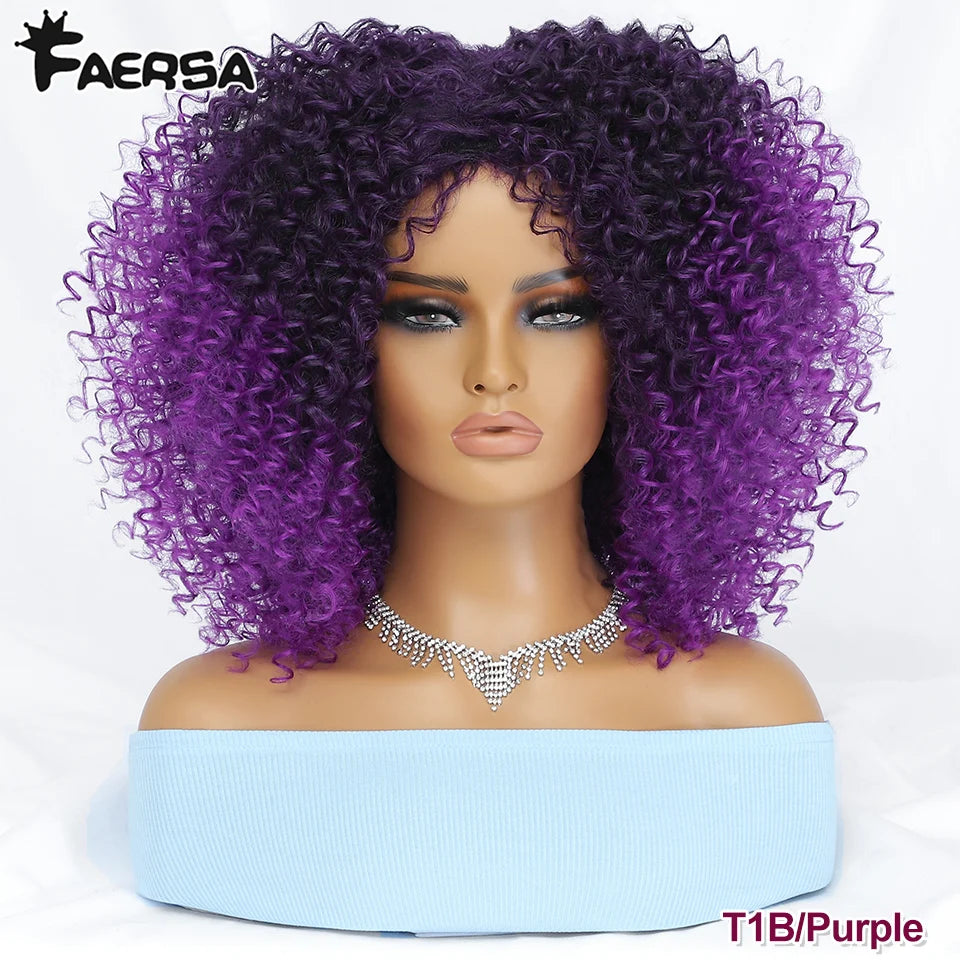 Short Hair Afro Kinky Curly Wig For Black Women Cosplay Blonde Synthetic Natural Red Wigs African Ombre HighTemperature
