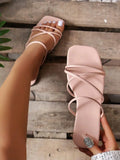 Women's Slip on Strappy Flat Sandals Square Toe Multi Strap Criss Cross Elegant Summer Beach Vacation Casual Comfort Footwear