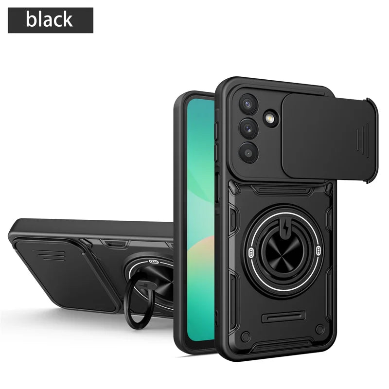 Armor Funda Para For Samsung Galaxy A37 A57 A17 5G A07 4G Case Slide Camera Lens Back Cover Magnetic Ring Stand Protect Coque
