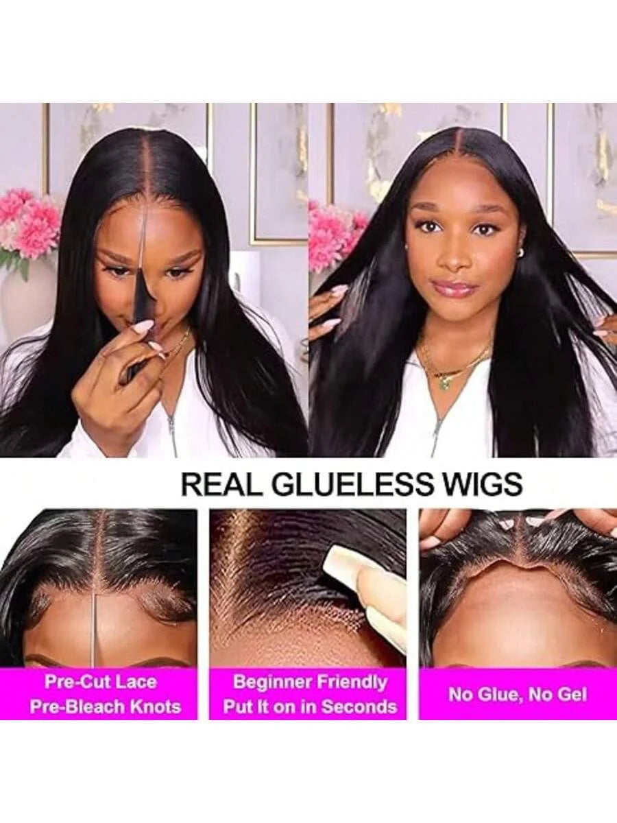 200% Density 28 Inch 13x4 Wear And Go Glueless Straight Human Hair Wigs Pre Plucked Pre Cut Lace Front Wigs For Black Women