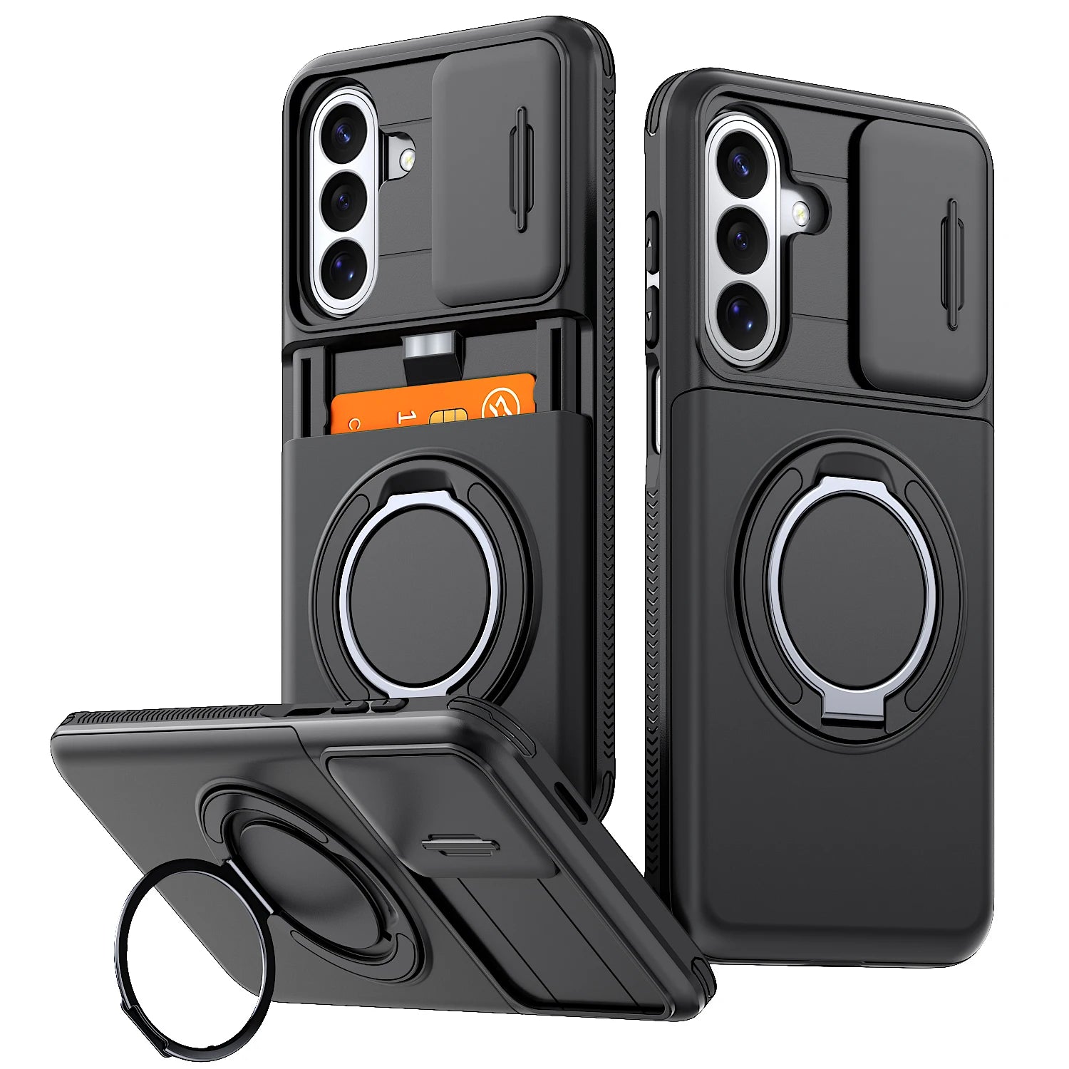 Armor Case For Samsung Galaxy A57 A27 A37 A17 A07 A56 A36 A26 A16 A06 A55 A35 A15 5G Slide Camera Protect With Card Holder Cover