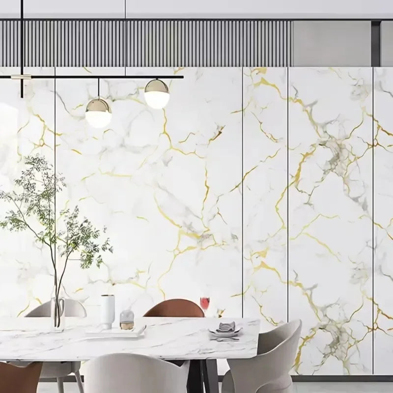 Self Adhesive Marble Wallpaper Waterproof Moisture Proof Faux Tile Wall Sticker for Bathroom Living Room Accent Wall Home Decor