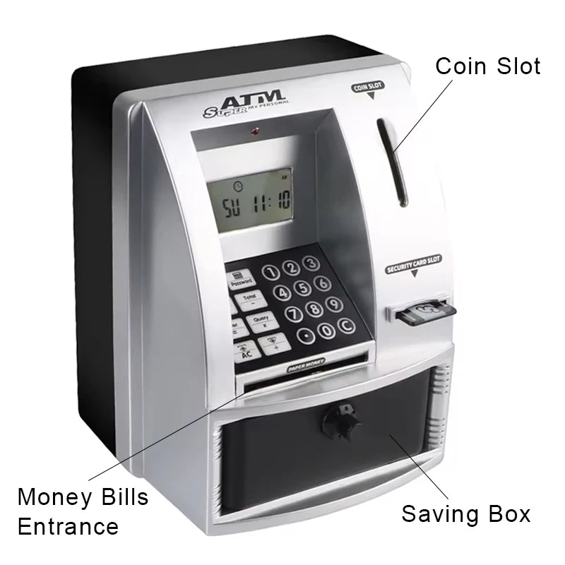 Smart ATM Savings Bank, Real Automatic Cashier Machine, Intelligent Estate Inspired Safe Storage Tank for Secure Money Saving