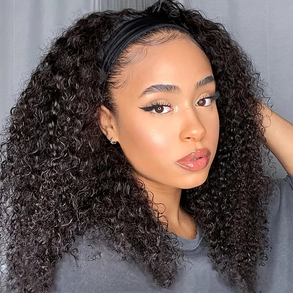 Hair Band African Wig with Small Curls, Synthetic Black Wig, for Daily Use