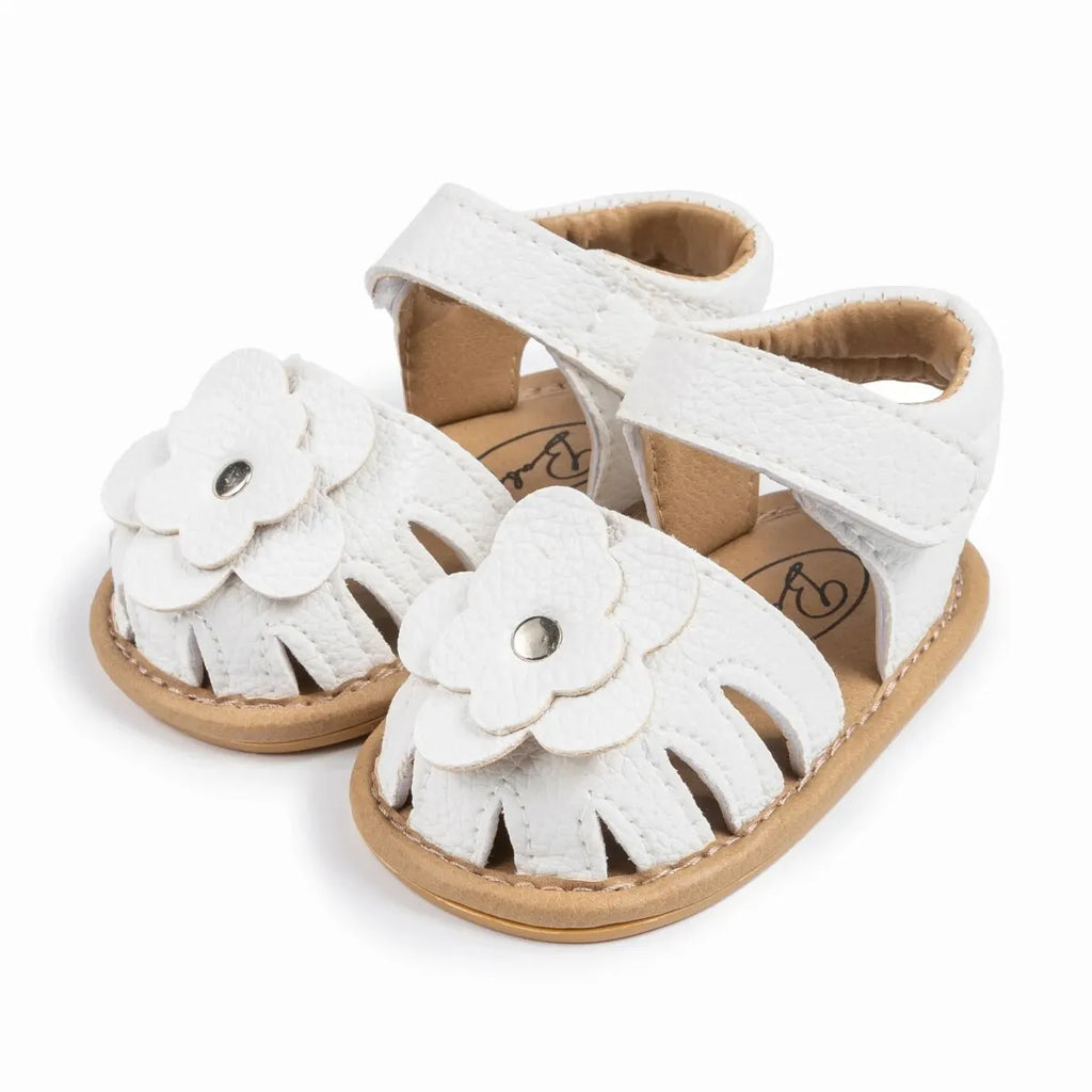 Meckior 2024 Summer Baby Beach Sandals Flat Flower Rubber Sole Anti-Slip Newborn Toddler Crib First Walkers Baby Girls Shoes