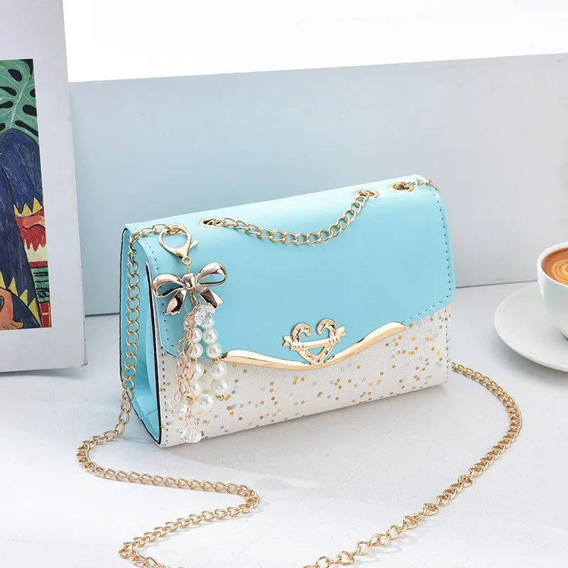 Women's Bag Korean Ins Fashion High-end Single Shoulder Bag Sequin Trend Bow Pendant with Chain Bag Сумка Женская
