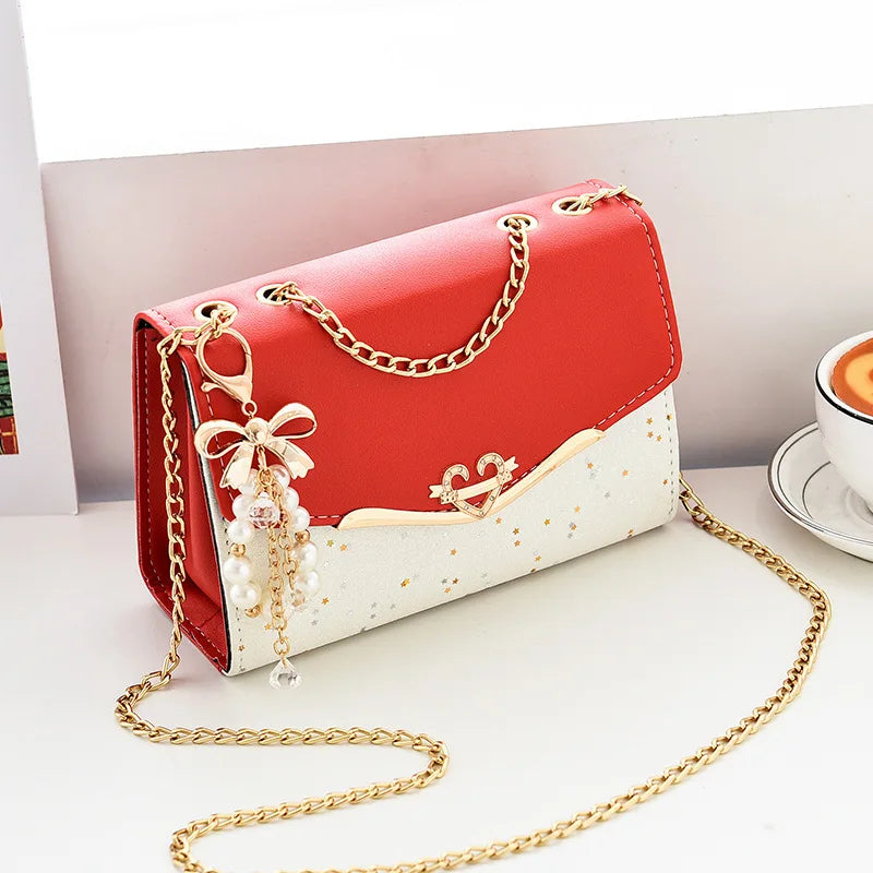 Women's Bag Korean Ins Fashion High-end Single Shoulder Bag Sequin Trend Bow Pendant with Chain Bag Сумка Женская