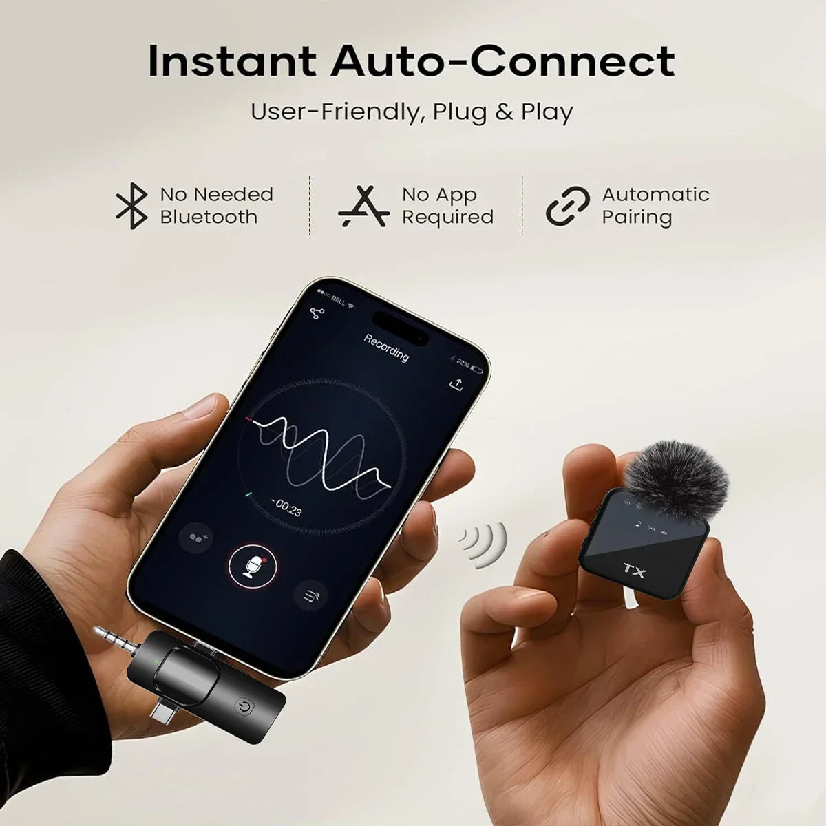 3in1 Wireless Lavalier Microphone for Camera,Android,iPhone,Microphone for Video Recording Recording Podcast Noise Reduction Mic