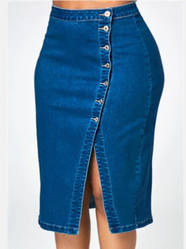 Skirts Denim Women Mid Length Skirt Sexy Hip Wrap Tight High Waist Solid Casual Elegant Splice Regular Autumn Winter 2024