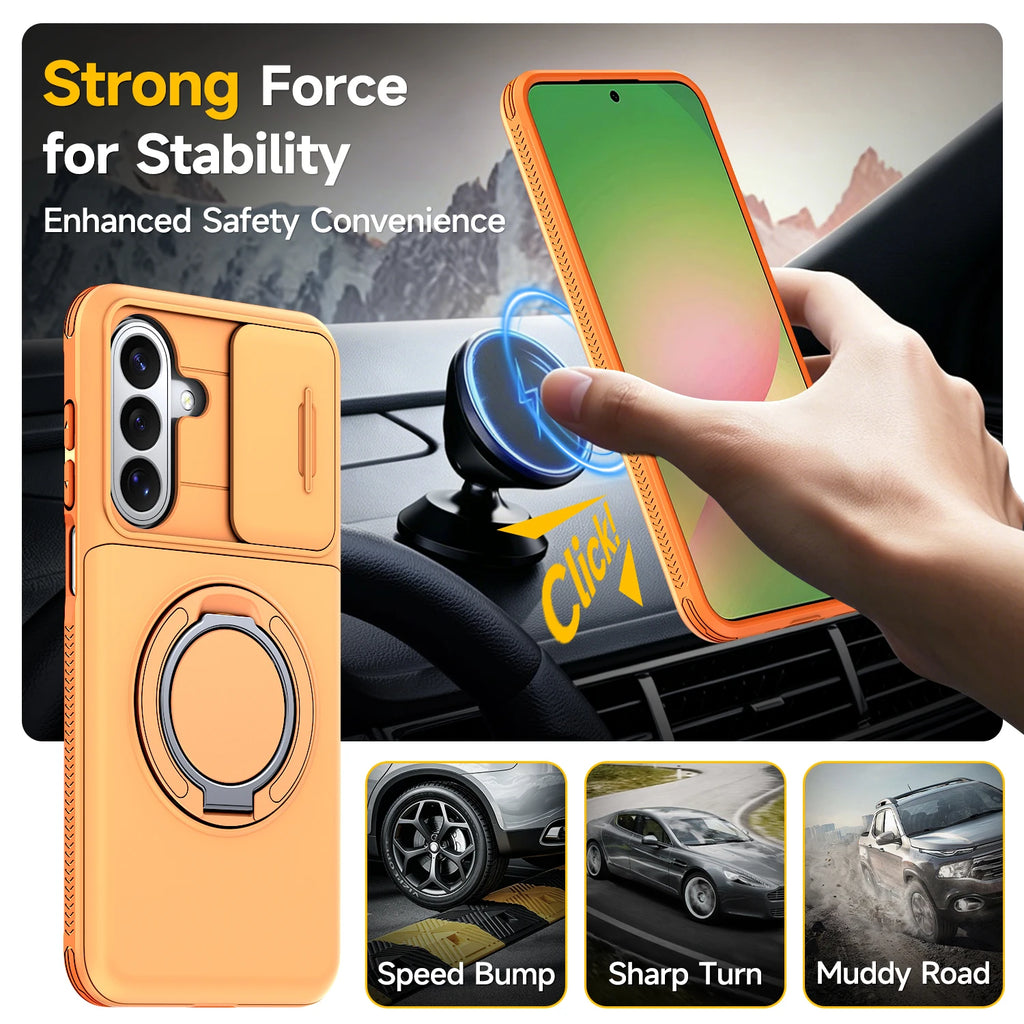 Armor Case For Samsung Galaxy A57 A27 A37 A17 A07 A56 A36 A26 A16 A06 A55 A35 A15 5G Slide Camera Protect With Card Holder Cover