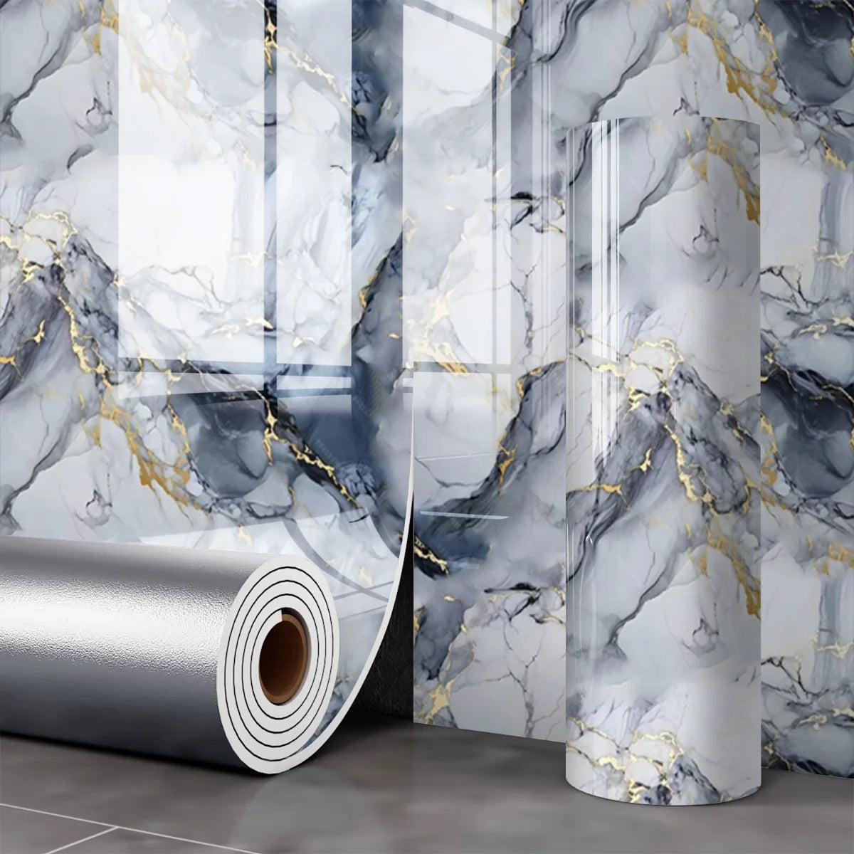 Self Adhesive Marble Wallpaper Waterproof Moisture Proof Faux Tile Wall Sticker for Bathroom Living Room Accent Wall Home Decor