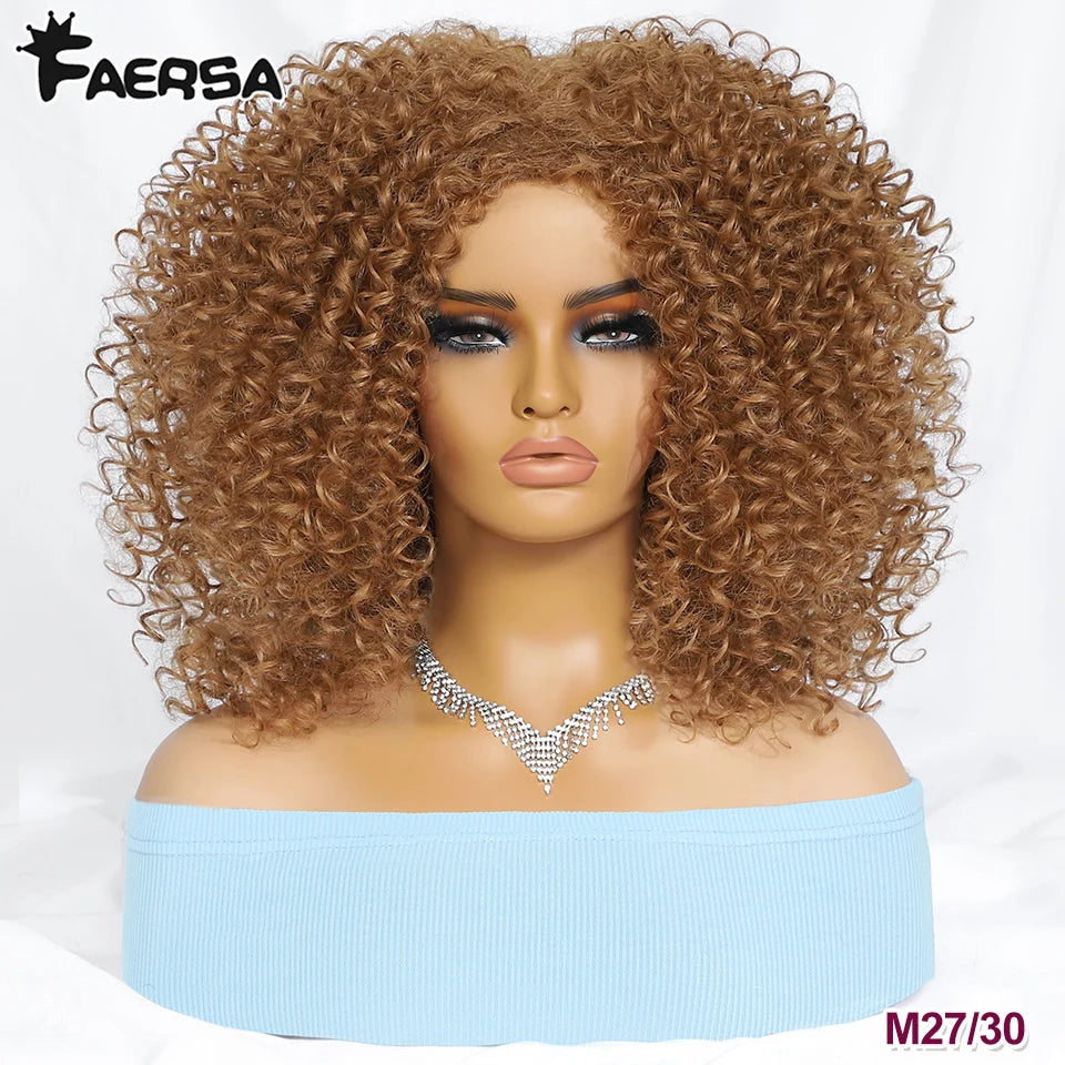 Short Hair Afro Kinky Curly Wig For Black Women Cosplay Blonde Synthetic Natural Red Wigs African Ombre HighTemperature