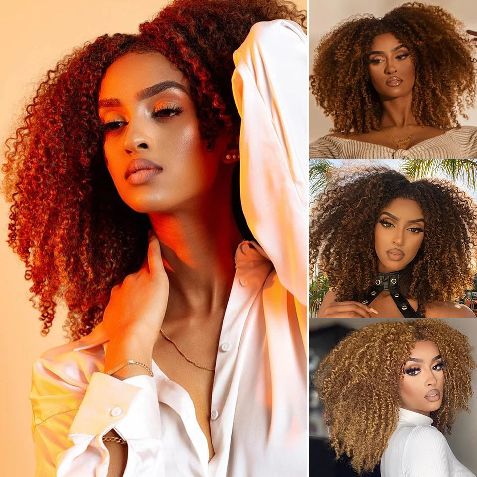 Short Hair Afro Kinky Curly Wig For Black Women Cosplay Blonde Synthetic Natural Red Wigs African Ombre HighTemperature