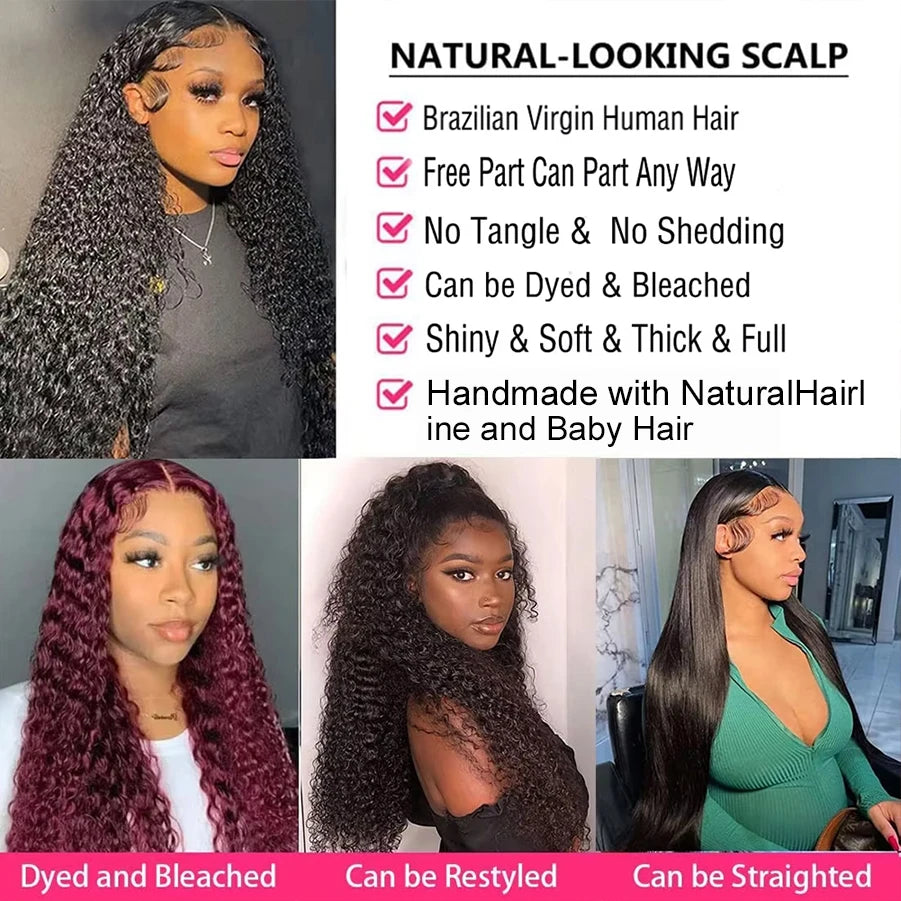 13x6 Lace Front Wigs Human Hair 200 Density Pre Plucked Deep wave 13x4 HD Lace Frontal Wigs Human Hair with Baby Hair for Women