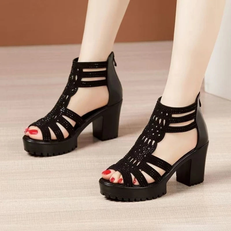 New Women's Fish Mouth Shoes Wedges Hollow Out Anti Slip Sandals Ladies Casual Low Heel Sandals Fashion Open Toe Mujer Footwear