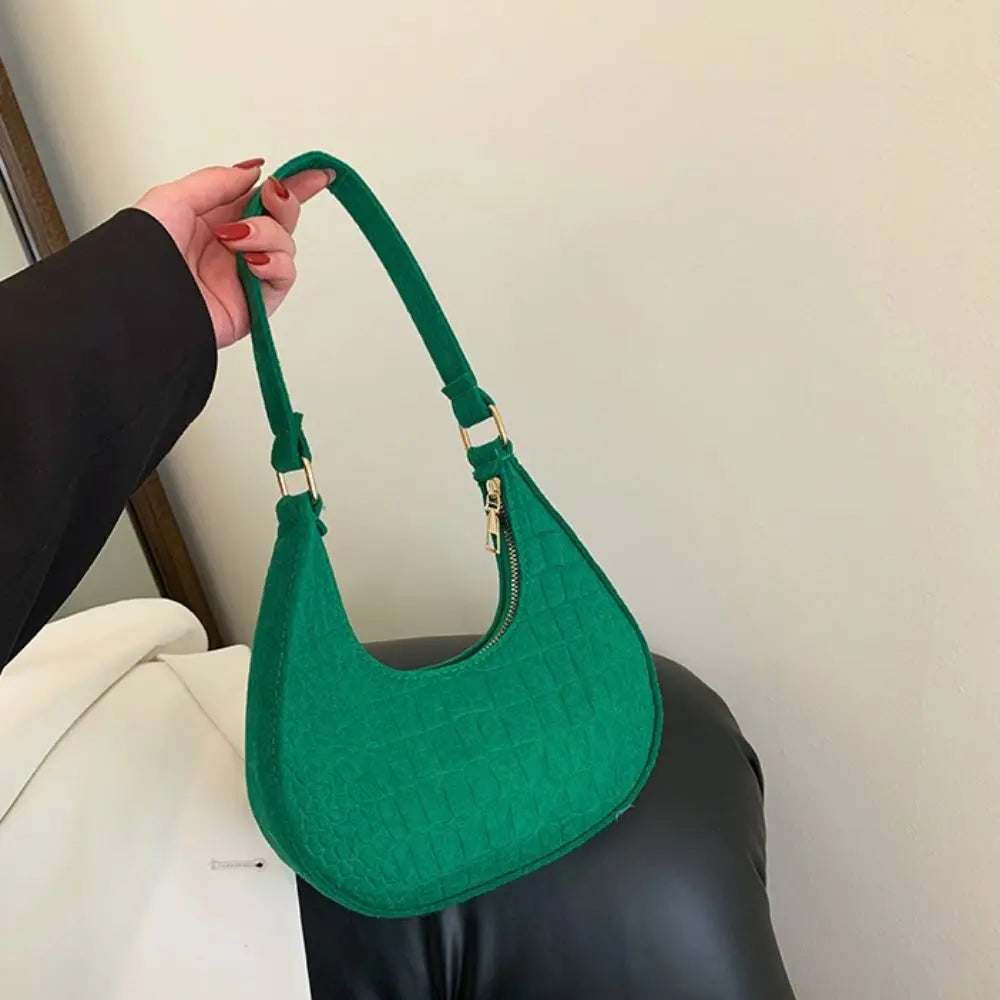 Print Crescent Moon Underarm Bag Shoulder Pouch Tote Bag Cloth Shoulder Bag Large Capacity Solid Color Felt Handbag Girls