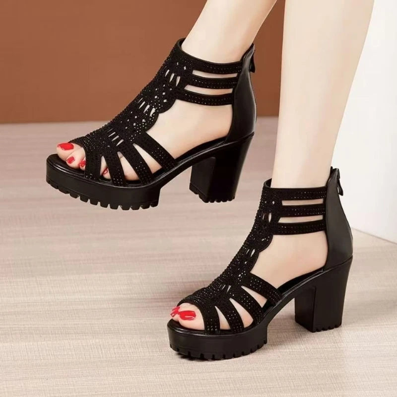 New Women's Fish Mouth Shoes Wedges Hollow Out Anti Slip Sandals Ladies Casual Low Heel Sandals Fashion Open Toe Mujer Footwear