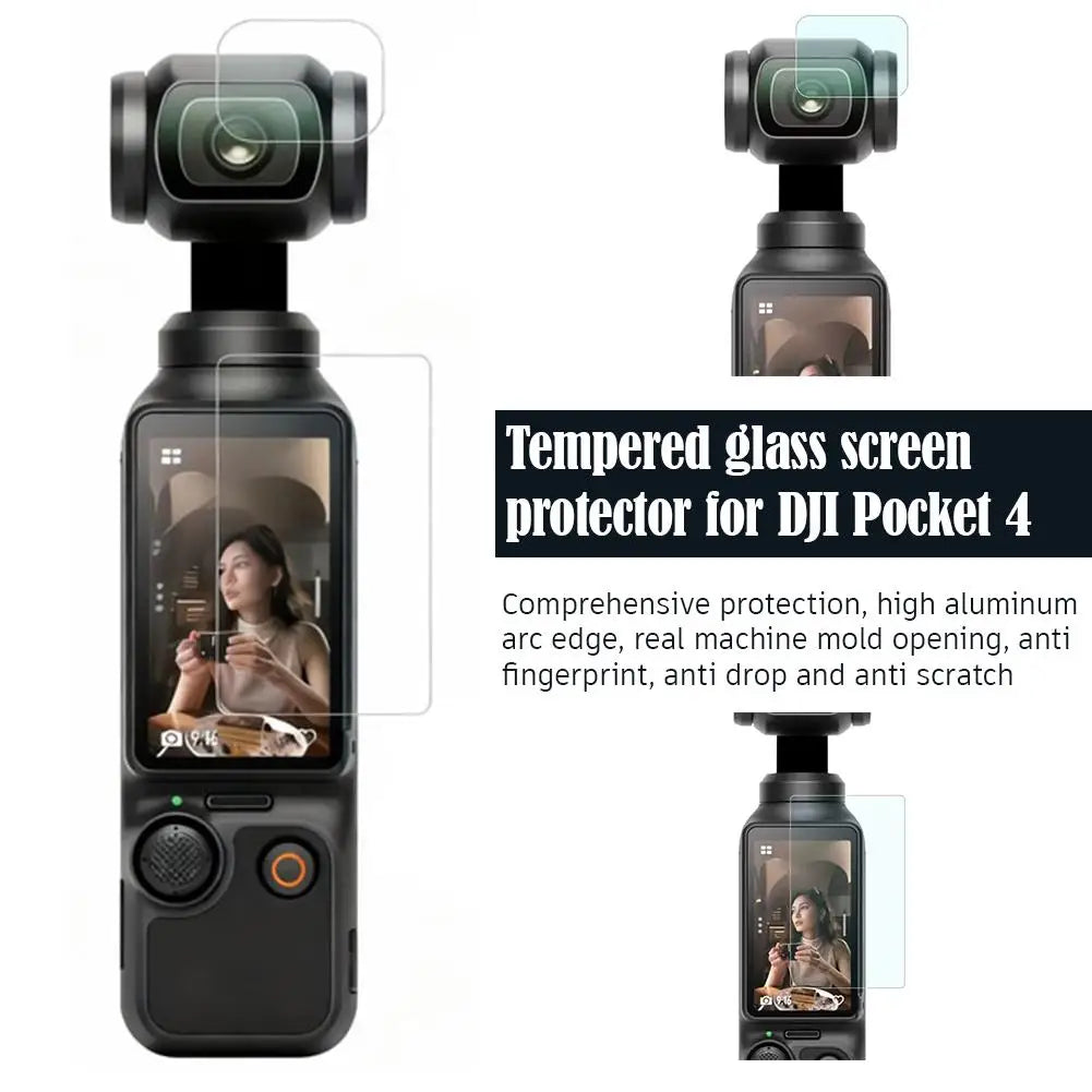 For DJI Osmo Pocket 4 Camera, Tempered Glass Screen Protector + Lens Protector, HD Clear Anti-Fingerprints Film, Accessories