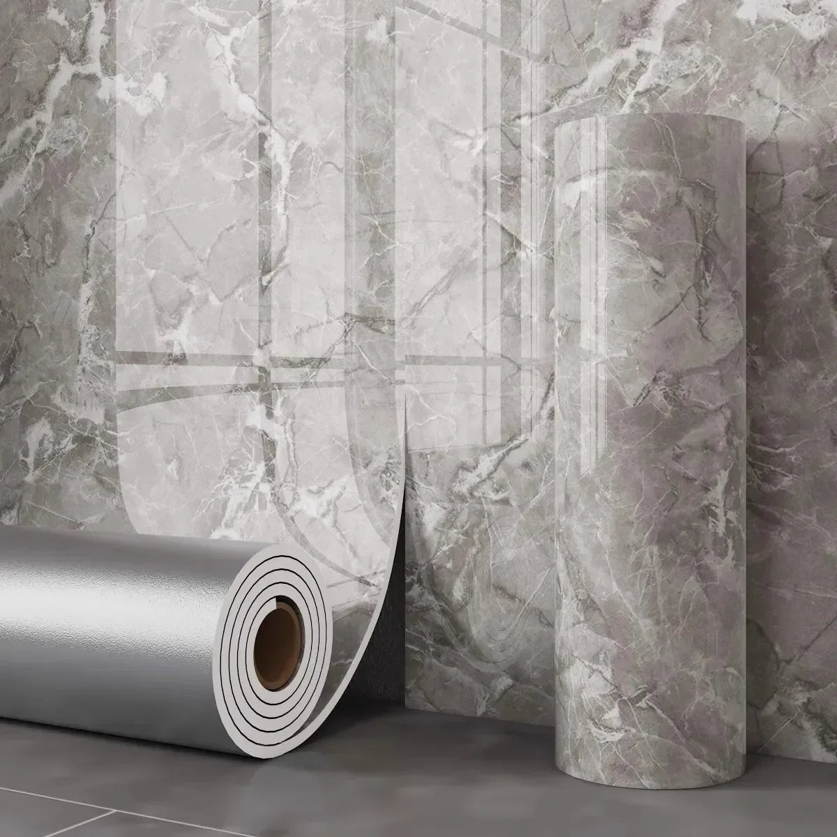 Self Adhesive Marble Wallpaper Waterproof Moisture Proof Faux Tile Wall Sticker for Bathroom Living Room Accent Wall Home Decor