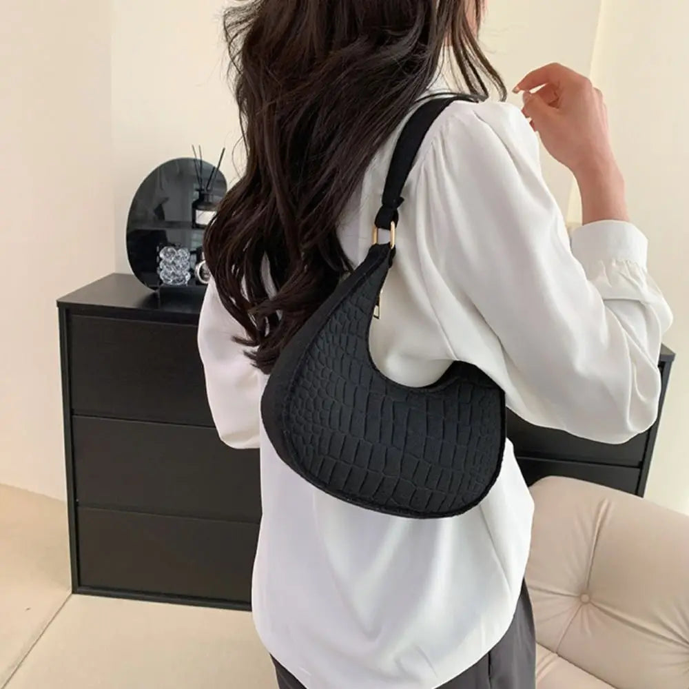 Print Crescent Moon Underarm Bag Shoulder Pouch Tote Bag Cloth Shoulder Bag Large Capacity Solid Color Felt Handbag Girls
