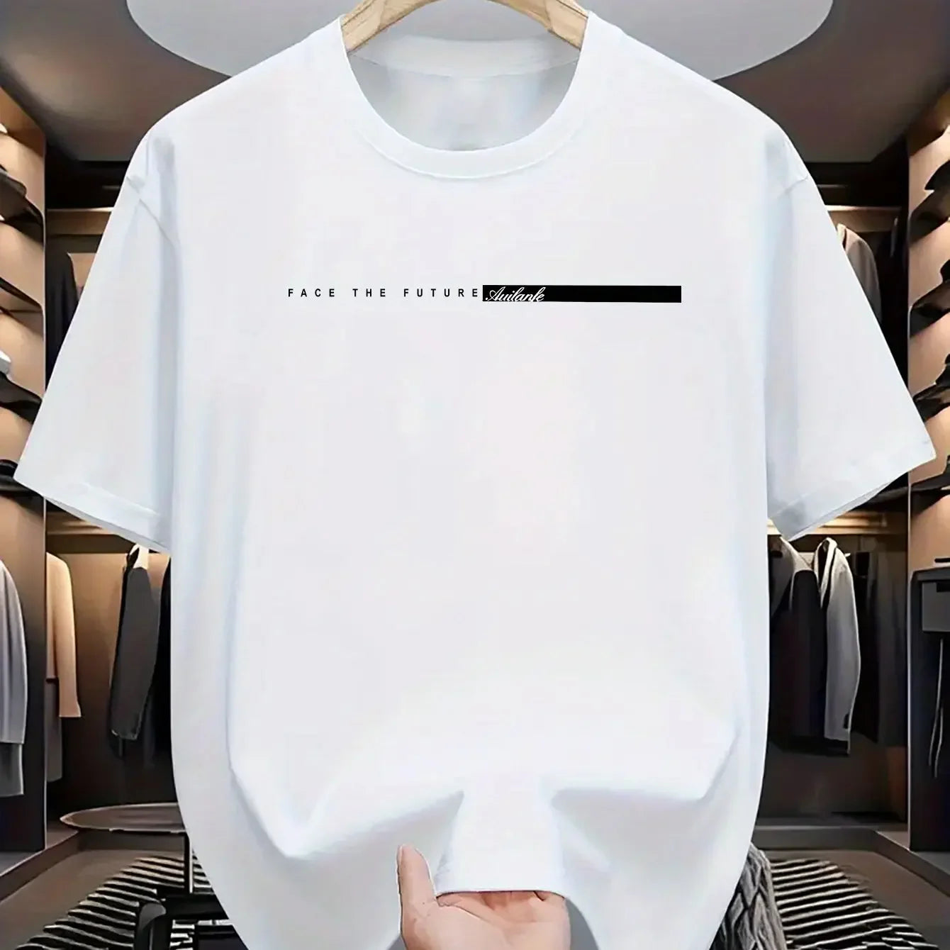Summer Men's 100% Cotton Casual Loose T-Shirt, Large Letter Print Crew Neck Short Sleeve Top, High Street Unisex Style