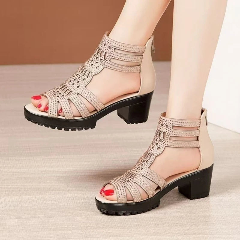 New Women's Fish Mouth Shoes Wedges Hollow Out Anti Slip Sandals Ladies Casual Low Heel Sandals Fashion Open Toe Mujer Footwear