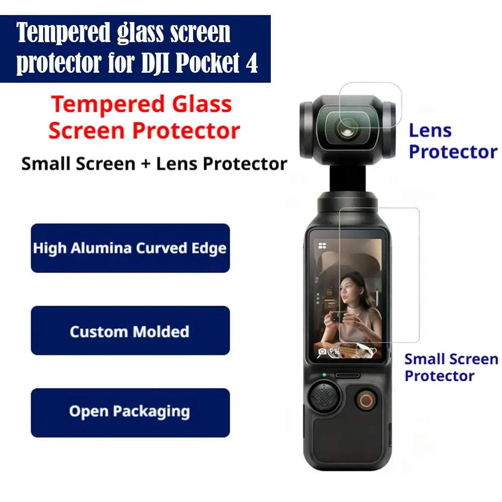 For DJI Osmo Pocket 4 Camera, Tempered Glass Screen Protector + Lens Protector, HD Clear Anti-Fingerprints Film, Accessories