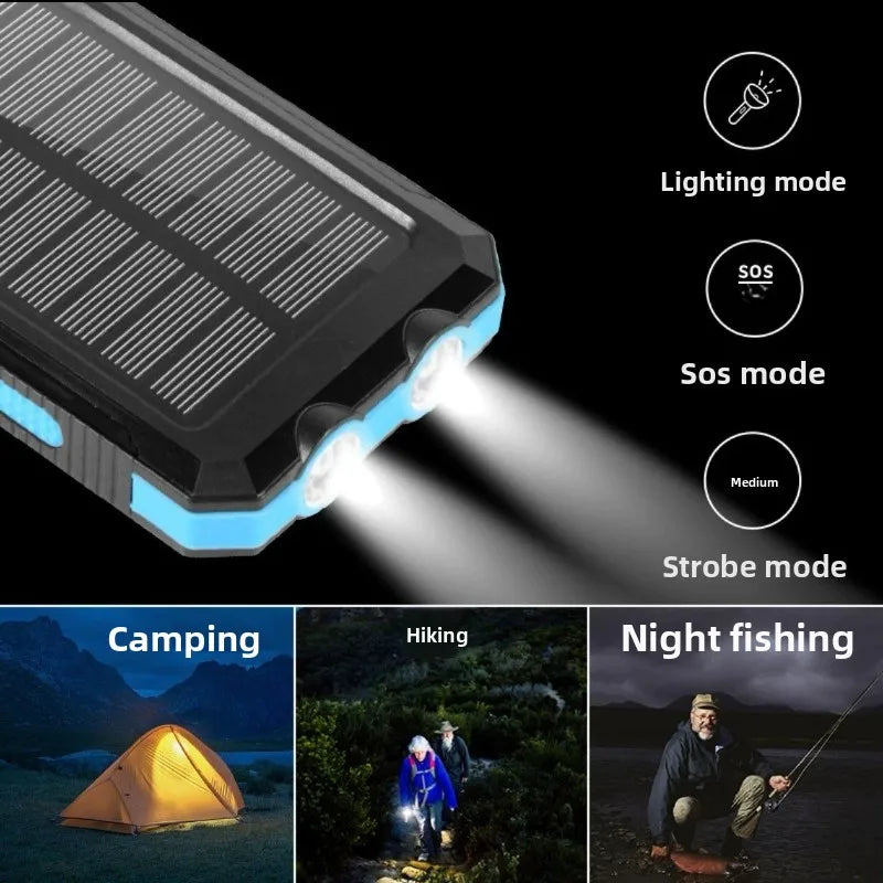 Solar Power Bank Waterproof Outdoor Portable Charger with Camping Light for Hiking Travel Emergency