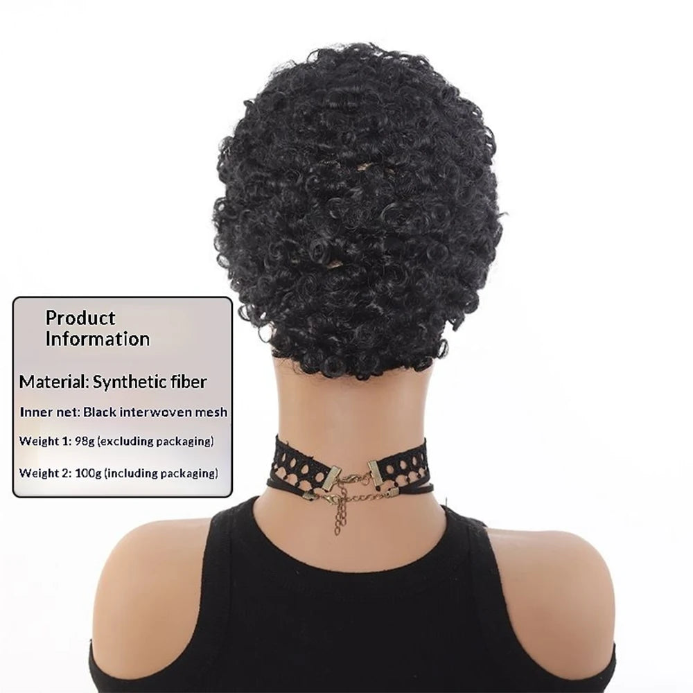 Afro Kinky Curly synthetic wig Hair Wig Short Pixie Cut Wig Full Machine-Made Wig for Women