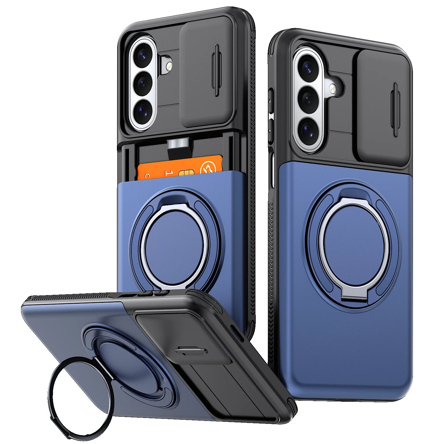 Armor Case For Samsung Galaxy A57 A27 A37 A17 A07 A56 A36 A26 A16 A06 A55 A35 A15 5G Slide Camera Protect With Card Holder Cover