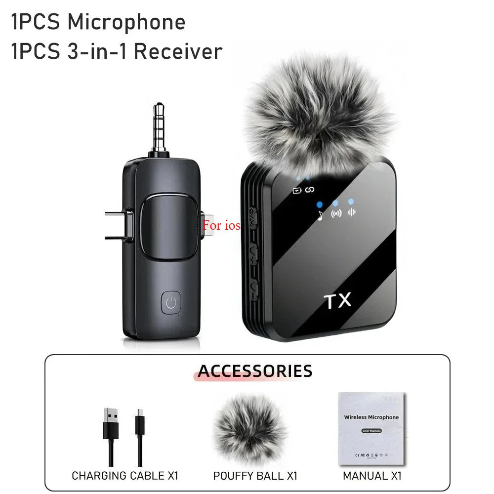 3in1 Wireless Lavalier Microphone for Camera,Android,iPhone,Microphone for Video Recording Recording Podcast Noise Reduction Mic