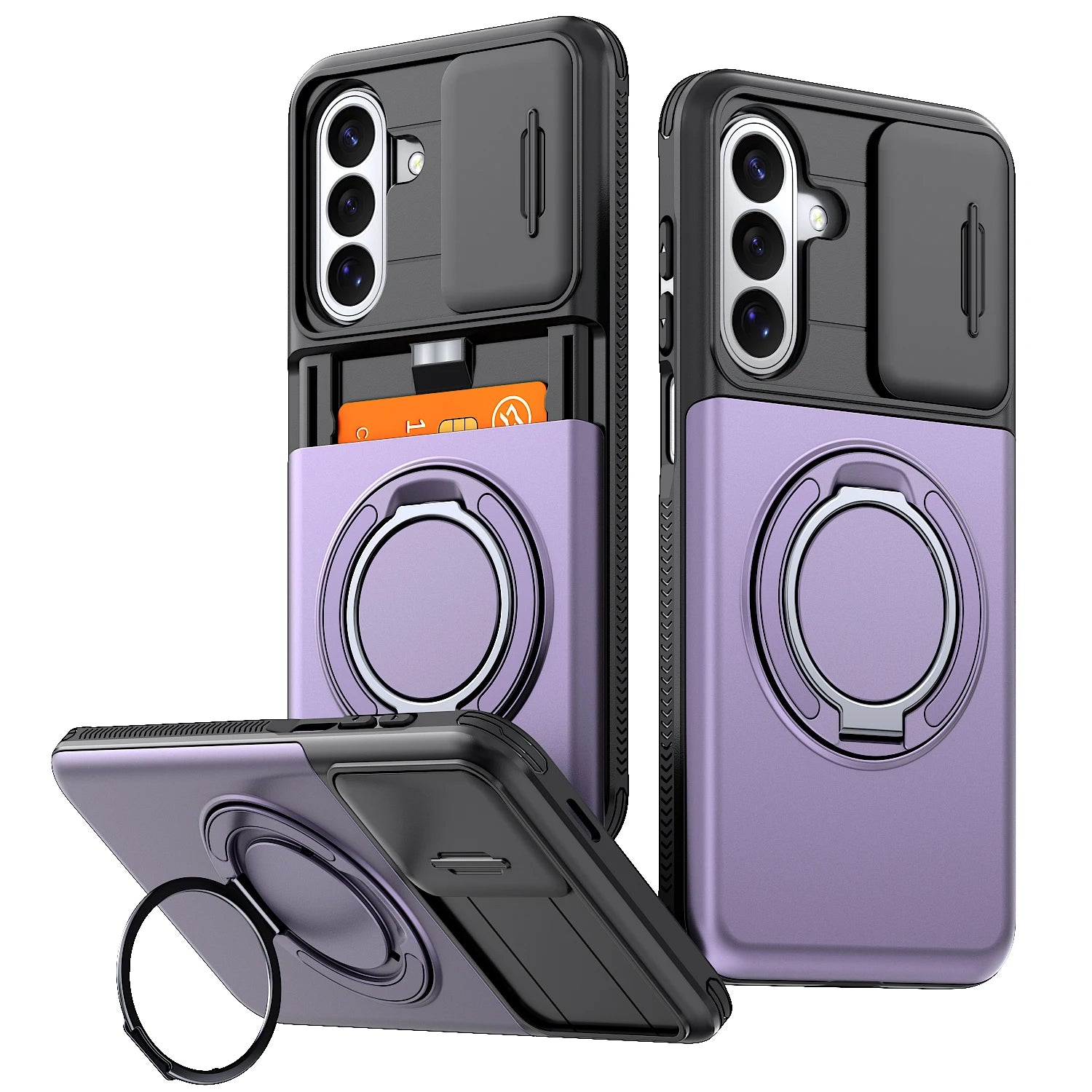 Armor Case For Samsung Galaxy A57 A27 A37 A17 A07 A56 A36 A26 A16 A06 A55 A35 A15 5G Slide Camera Protect With Card Holder Cover
