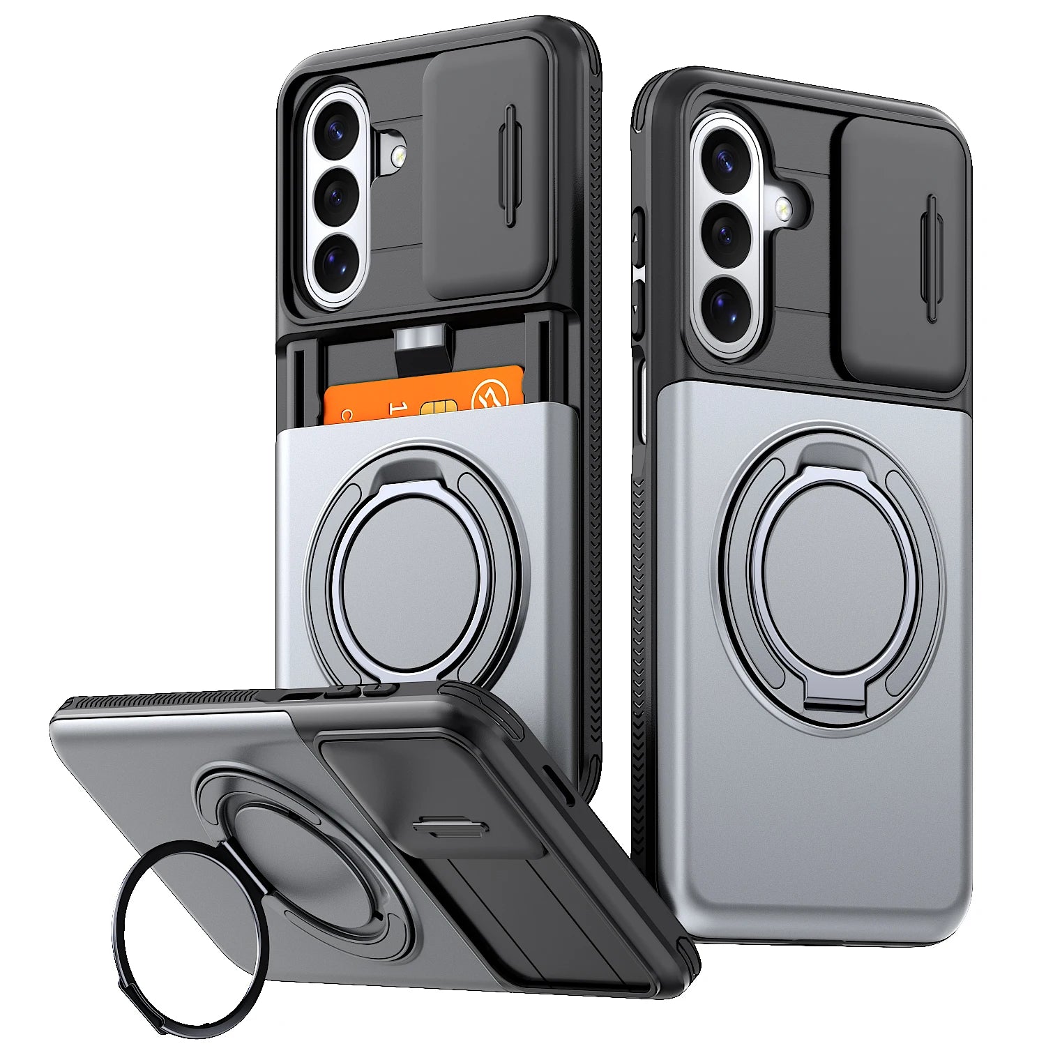 Armor Case For Samsung Galaxy A57 A27 A37 A17 A07 A56 A36 A26 A16 A06 A55 A35 A15 5G Slide Camera Protect With Card Holder Cover