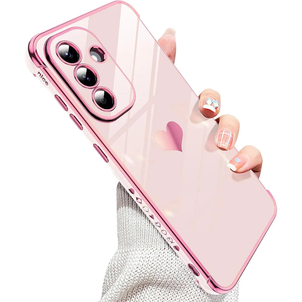 Luxury Plating Silicone Soft Case For Samsung Galaxy A56 A36 A26 A16 A55 A35 A25 A15 A54 A34 A14 Glitter Love Candy Color Glossy