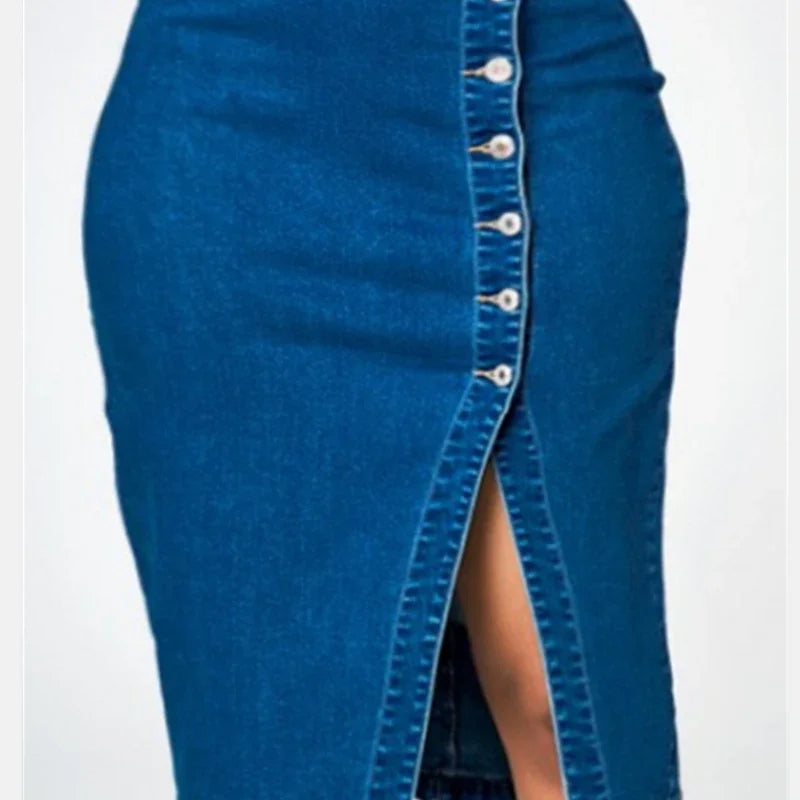 Skirts Denim Women Mid Length Skirt Sexy Hip Wrap Tight High Waist Solid Casual Elegant Splice Regular Autumn Winter 2024