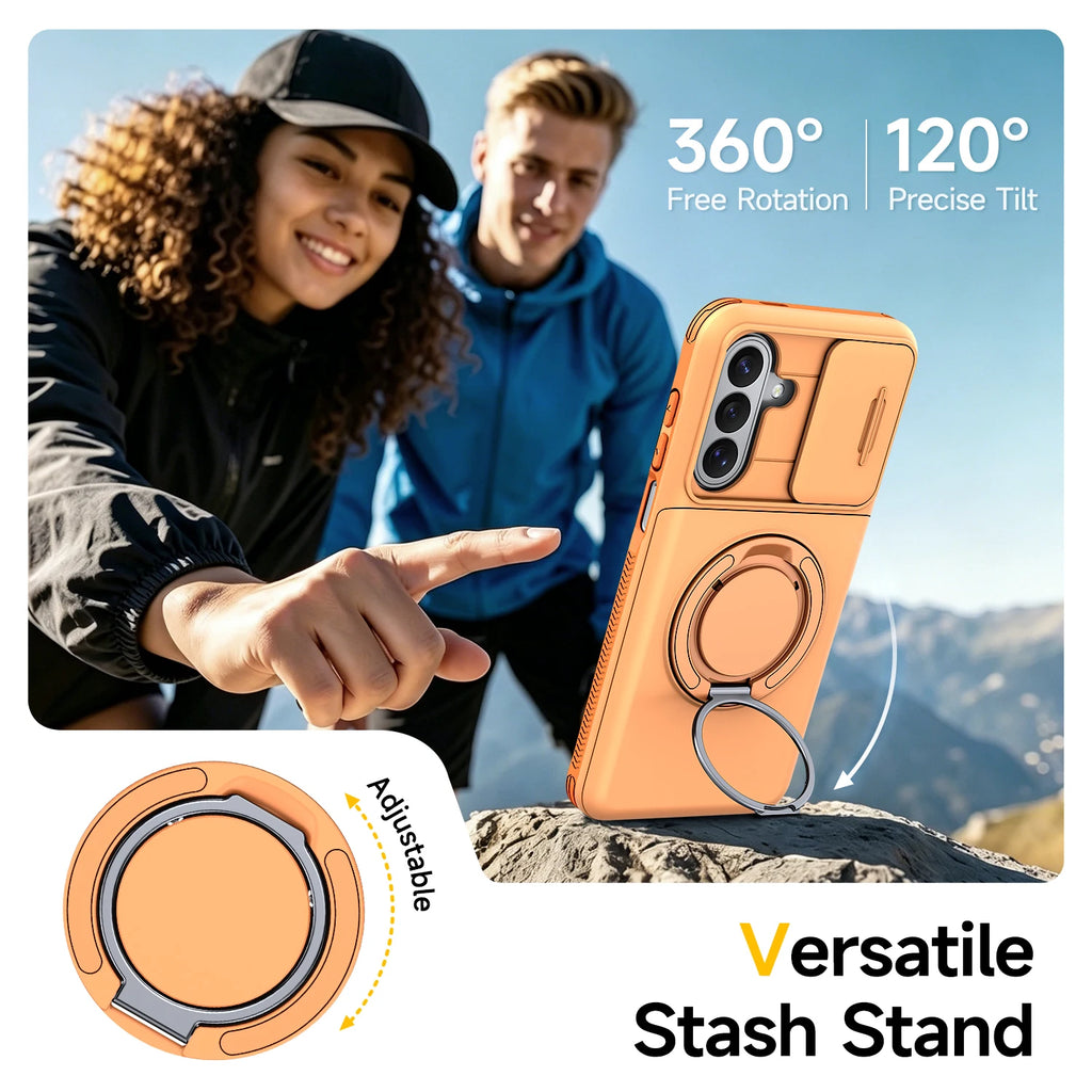 Armor Case For Samsung Galaxy A57 A27 A37 A17 A07 A56 A36 A26 A16 A06 A55 A35 A15 5G Slide Camera Protect With Card Holder Cover