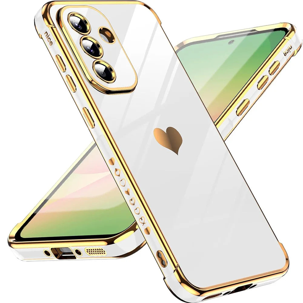 Luxury Plating Silicone Soft Case For Samsung Galaxy A56 A36 A26 A16 A55 A35 A25 A15 A54 A34 A14 Glitter Love Candy Color Glossy