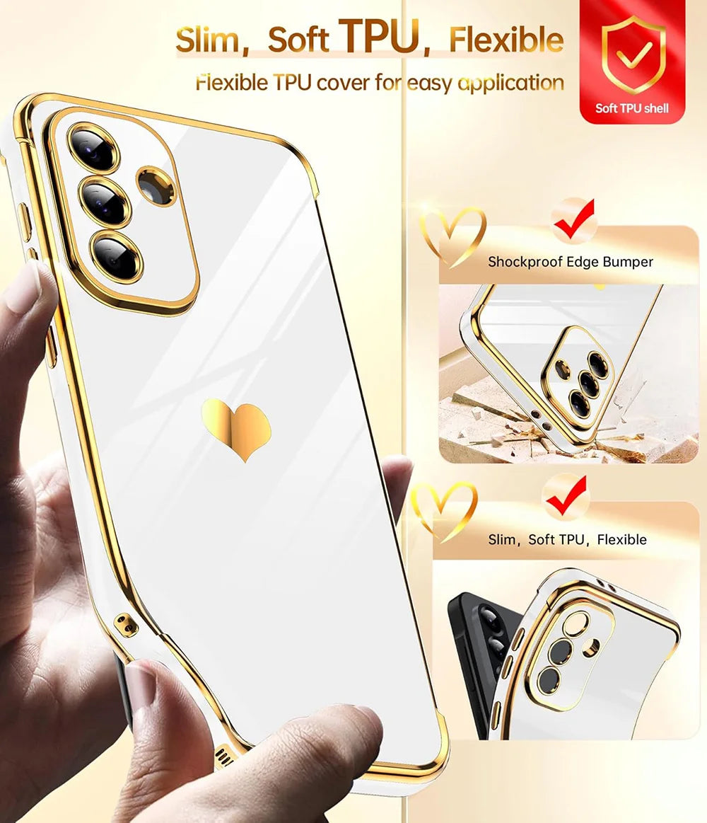 Luxury Plating Silicone Soft Case For Samsung Galaxy A56 A36 A26 A16 A55 A35 A25 A15 A54 A34 A14 Glitter Love Candy Color Glossy