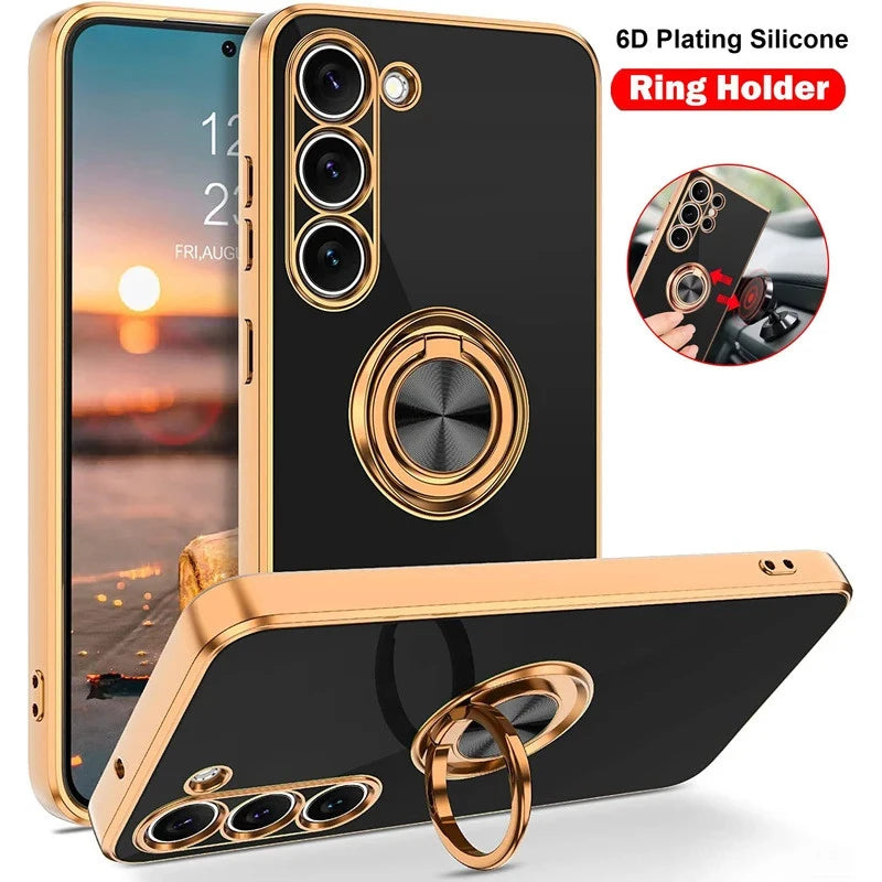 Plating Metal Ring Holder Phone Case For Samsung Galaxy A73 A57 A56 A55 A54 A53 A37 A36 A35 A34 A26 A25 A17 A16 5G Back Cover
