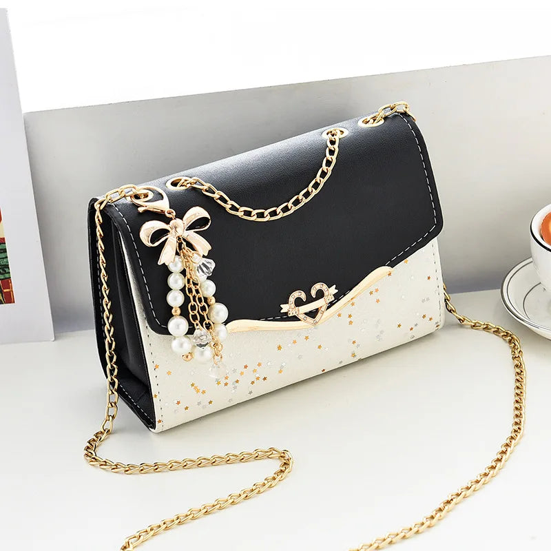 Women's Bag Korean Ins Fashion High-end Single Shoulder Bag Sequin Trend Bow Pendant with Chain Bag Сумка Женская